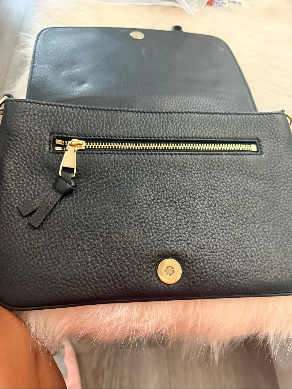 Tory Burch Black Pebbled Leather Chain Crossbody with Gold Hardware